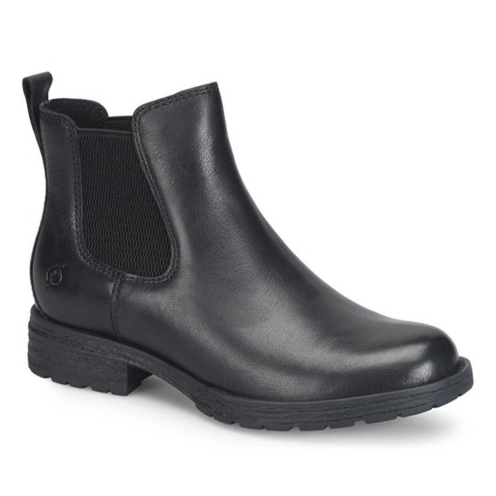 Born Cove Womens Black Leather Chelsea Ankle Boots F55503 Lug Sole Size 7.5